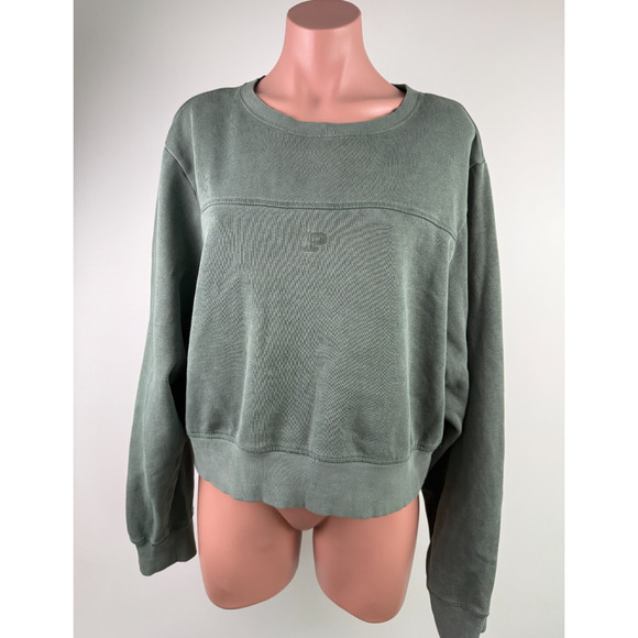 Victoria's Secret PINK Long Sleeve Pullover Fleece Green Crop Sweatshirt Size XL - Picture 1 of 10